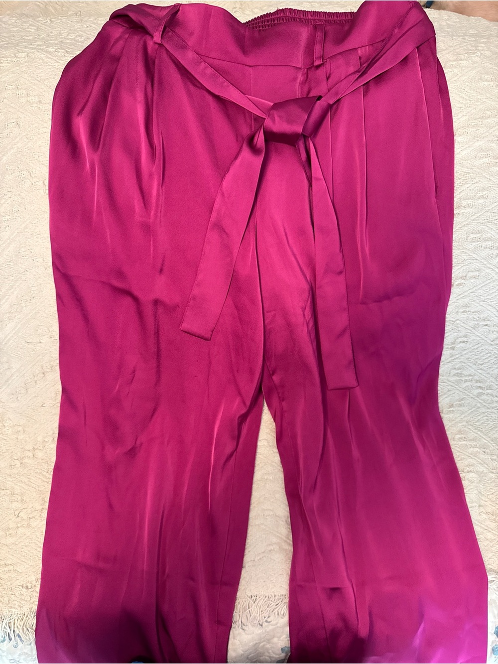Maurices Women's Tie-Waist Satin Pants in Fuchsia